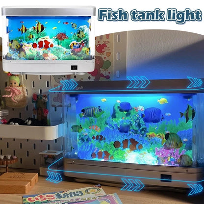 Artificial Tropical Fish Tank Lamp – Decorative Sensory Aquarium Table Lamp with Ocean Mood Night Light for Room Decoration