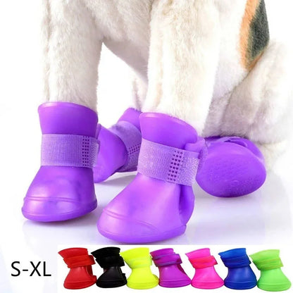 Set of 4 Pet Waterproof Anti-Slip Rain Shoes for Dogs and Cats - Outdoor Ankle Boots for Small, Medium, and Large Pets