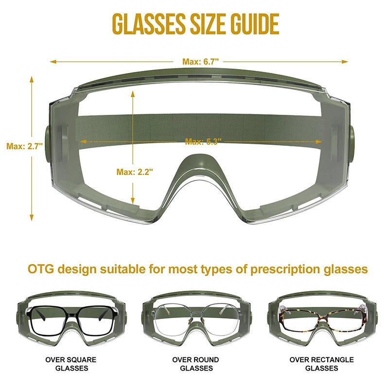 OneTigris Tactical Goggles Over Glasses - Anti-Fog OTG Eyewear with Interchangeable Lenses, Safety Protection