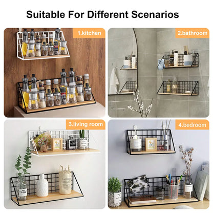 Wall-Mounted Wood Shelves – No-Drill Hanging Storage Rack for Living Room and  Bedroom Decor, Organizer for Baskets