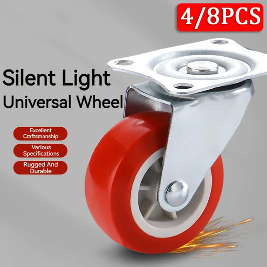 Red PVC Furniture Casters: 1.5" Universal Heavy Trolley Wheels - Wear-Resistant, Mute, 360° Swivel Castor - Available in 4 or 8PCS