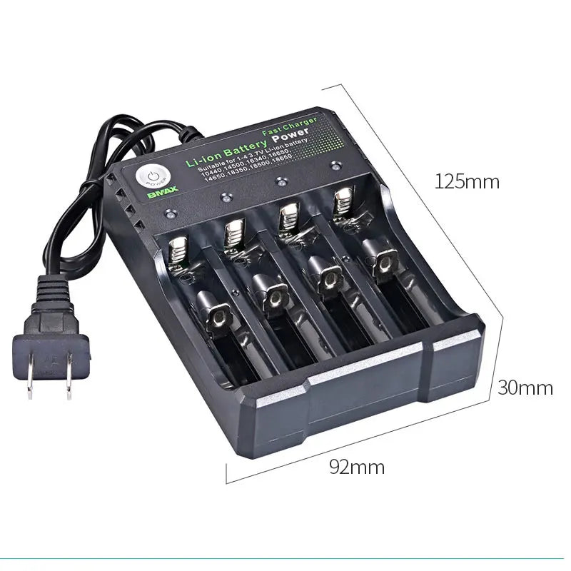 Black 18650 Battery Charger: 1/2/4 Slots Dual AC 110V 220V - for 3.7V Rechargeable Lithium Battery Charging