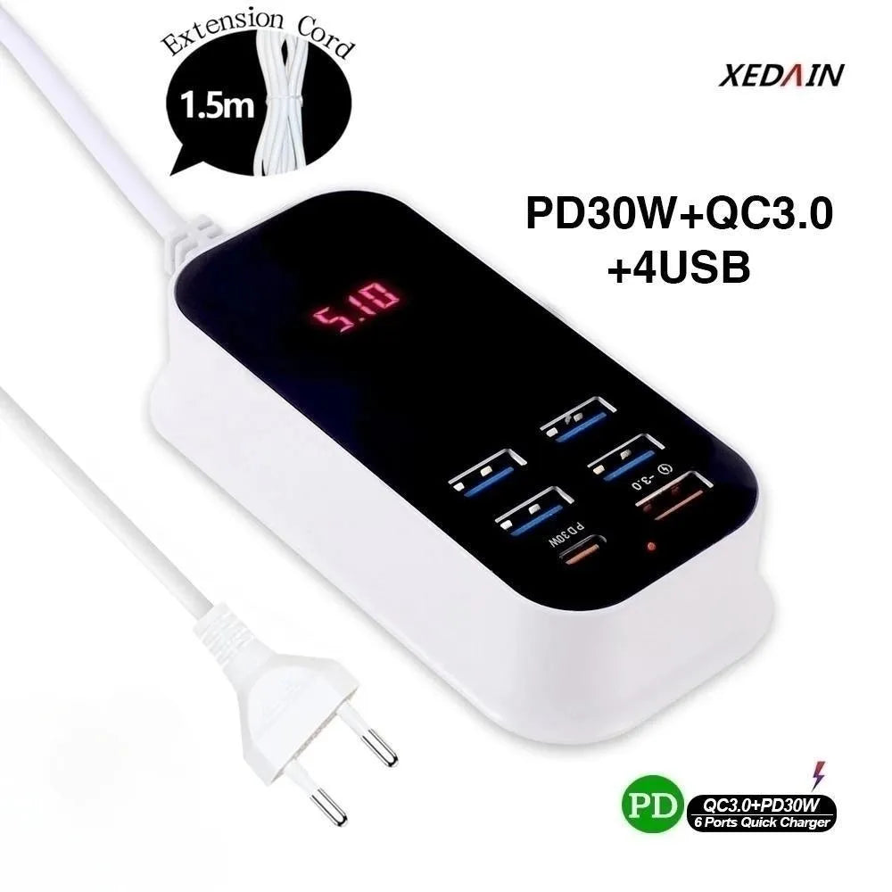 30W PD Type C Fast Charger: Multiple USB Wall Charger Adapter with Quick Charging - UK EU US Plug for Mobile Phones