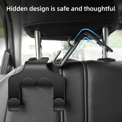 Car Seat Headrest Hook 4 Pack - Universal Hanger Storage Organizer for Handbag, Purse, Coat - Black, Fits Most Vehicle Models