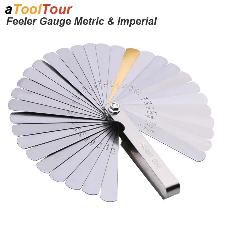 Metric Thickness Feeler Gauge Set - 32 Blades Tappet with Brass Gap Measure Tool for Motorcycle Valve Measurement, Range 0.04mm-0.88mm