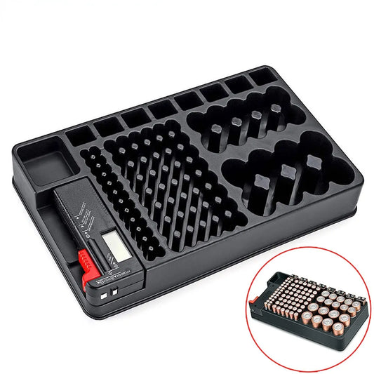 Digital Battery Storage Box Organizer with Tester - AAA, AA, C, D, 9V Battery Levels Checked