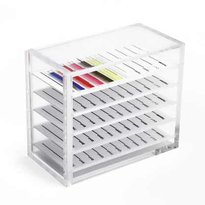 GLAMLASH False Eyelashes Storage Box | 5-Layer Acrylic Pallet Lash Holder - Red/Blue/White