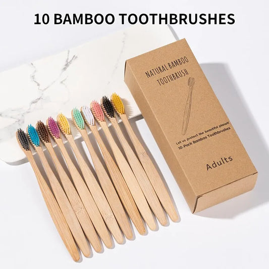 Single Cowhide Wrapped Bamboo Toothbrush Set - Natural and Environmentally Friendly - One Box of 10 PCS Bamboo Toothbrush Tablets