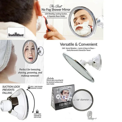 Fogless Makeup Mirror with Suction Cup Holder: 360 Rotation, Shower Shave Round Mirrors - Fog-Free Bathroom Mirror, Washroom Essential