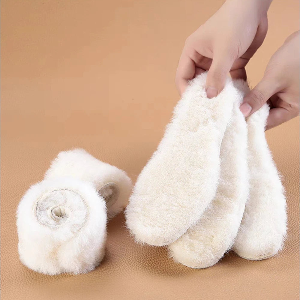 Genuine Sheepskin Fleece Insoles - Thick Cashmere Thermal Wool Inner Soles for Men and Women, Perfect for Shoes and Snow Boots