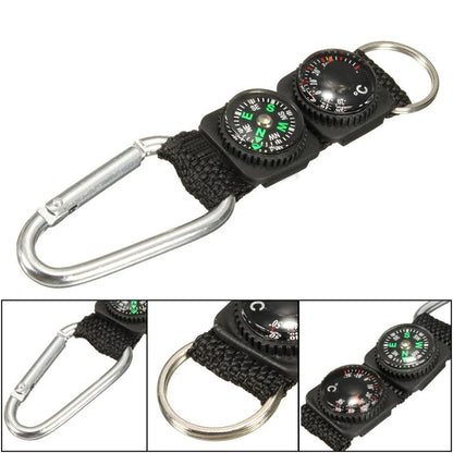 Universal 3 in 1 Camping Carabiner - Mini Keychain with Compass, Thermometer, and Key Ring for Climbing & Hiking