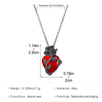 Gothic Rose Red Love Necklace - Y2K Grunge Jewelry with Silver-Tone Bloody Human Heart Pendant for Women. Personalized Gifts