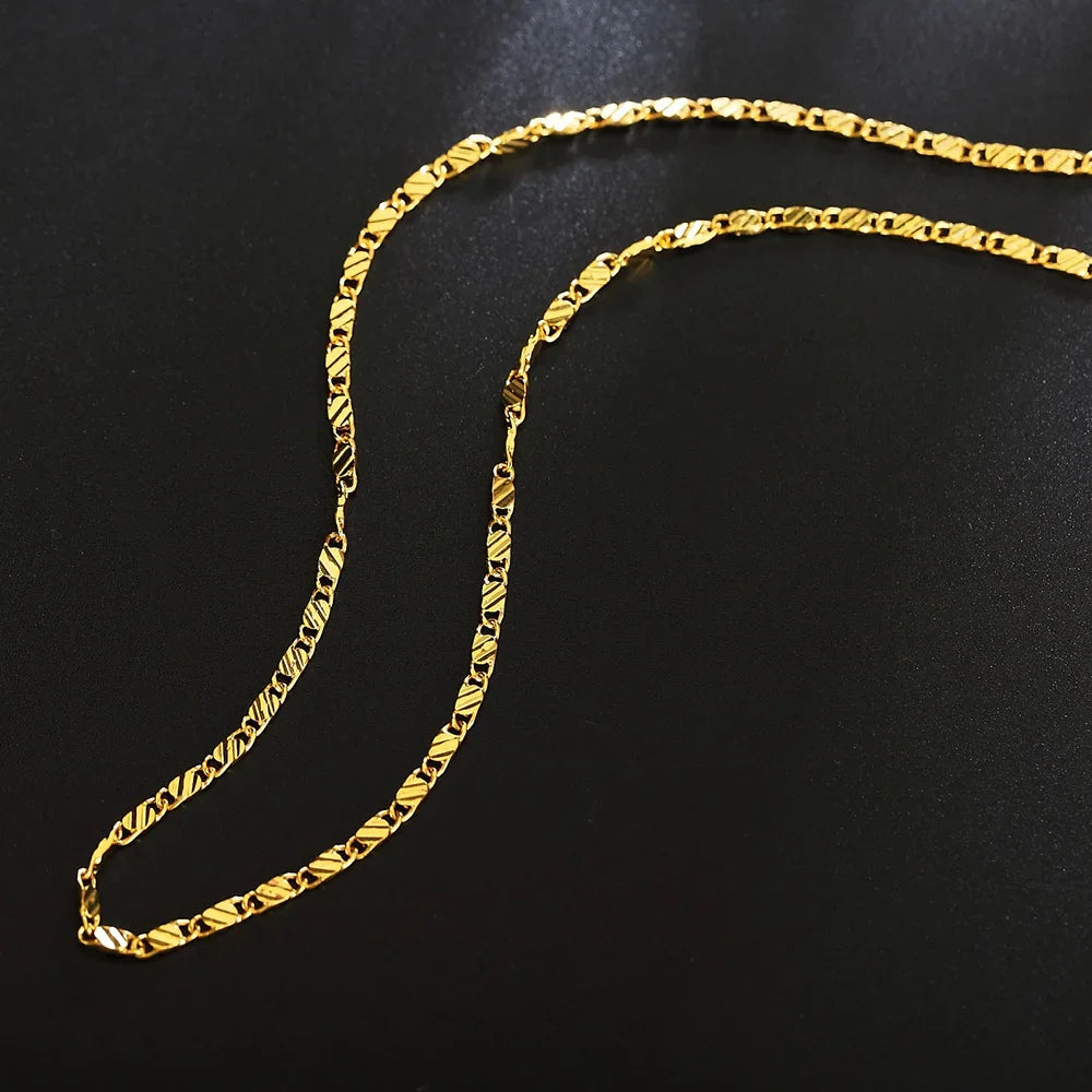 Fashion 18k Gold Side Chain Necklace - 2MM, 16-30 Inch Options, 925 Silver Necklace for Men and Women Jewelry