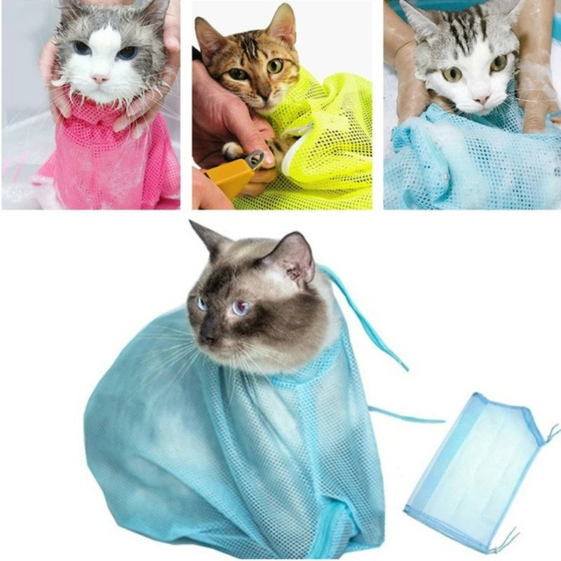 Adjustable Mesh Cat Grooming Bath Bag: Anti-Scratch Bite Restraint for Dogs & Cats - Pet Washing & Nail Trim Accessory