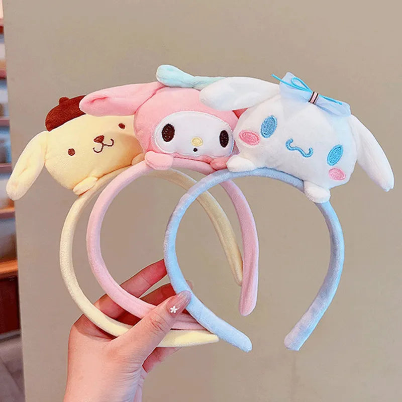 Sanrio Kuromi Melody Plush Doll Face Wash Makeup Hairband - Kawaii Cinnamoroll Sweet Non-Slip Elastic Hair Accessories