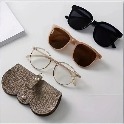 Litchi Embossed PU Leather Glasses Cover - Cute Hanging Storage Bag for Sunglasses and Reading Glasses, Portable Eyewear Holder