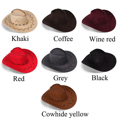 Unisex Suede Cowboy Hat - Fashionable Western Cap for Men and Women, Practical Wild West Fancy Dress Headwear