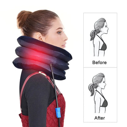 3-Layer Neck Massager Corrector Collar: Air Inflatable Cervical Vertebra Therapy Traction Pillow for Pain Relief