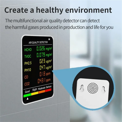 6-in-1 Air Quality Monitor - Multifunctional Automatic Indoor Office Wall Hanging Display Screen Air Detector