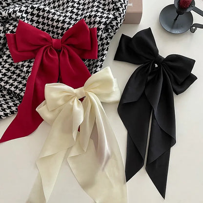 11 Solid Color Satin Ribbon Big Bow Hairpin Spring Clips: Trendy Hair Accessories for Women & Girls - Korean Summer Headwear