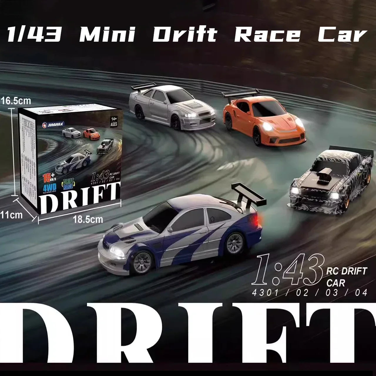 2.4G RC Drift Car 1/43 Scale - 4WD High Speed Remote Control Mini Racing Car, Four Wheel Drive Radio Controlled Toy for Boys