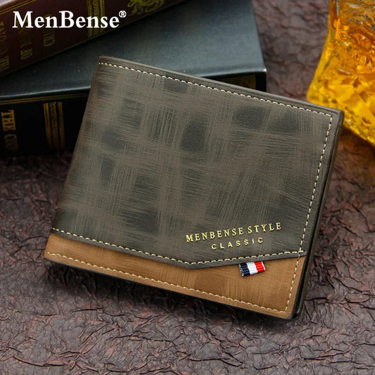 New Men's Wallet Short Cross Section Youth Tri-fold Wallet Stitching Business Multi-card Zipper Coin Purse Wallet Passport Cover