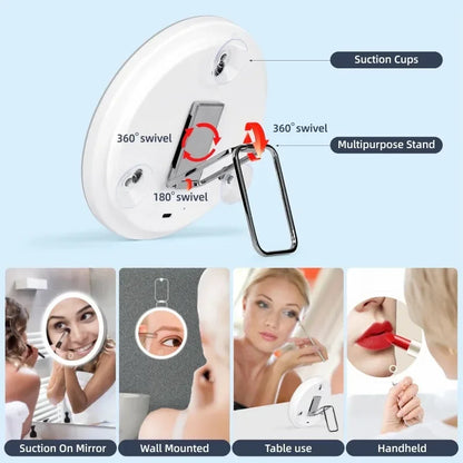 6 Inch Magnifying Mirror with Light - 5X-30X Portable Travel Mirror, 360° Adjustable Stand, Suction Cup