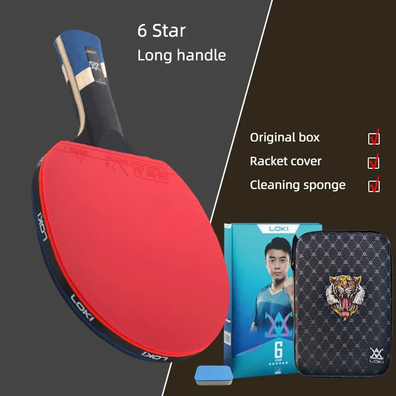 LOKI 9 Star Professional Table Tennis Racket - 5+2 Carbon Ping Pong Paddle with Sticky Rubbers, Ultra Offensive, Available in 6/7/8/9 Star Ratings