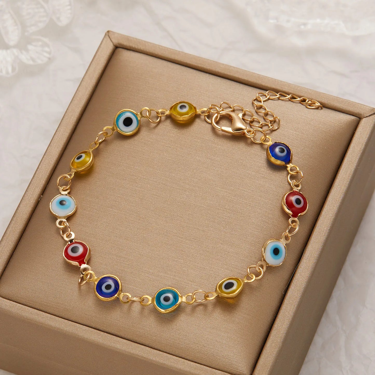 Lucky Turkey Evil Eye Bracelet: Colorful Red Blue Eye Adjustable Metal Chain Bangles for Women Men - Good Luck Wealth Jewelry Gifts