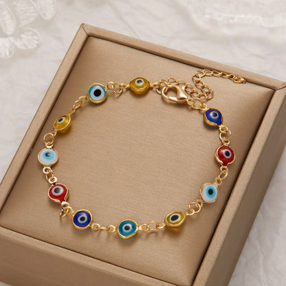 Lucky Turkey Evil Eye Bracelet: Colorful Red Blue Eye Adjustable Metal Chain Bangles for Women Men - Good Luck Wealth Jewelry Gifts