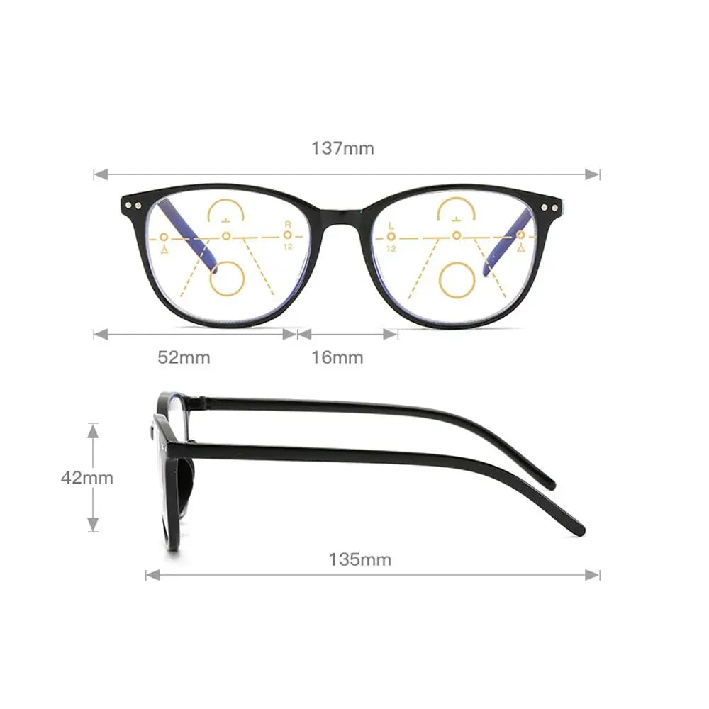 Multifocal Progressive Reading Glasses – Retro Anti-Blue Light Eyewear, Large Frame for Men & Women, Elderly Glasses