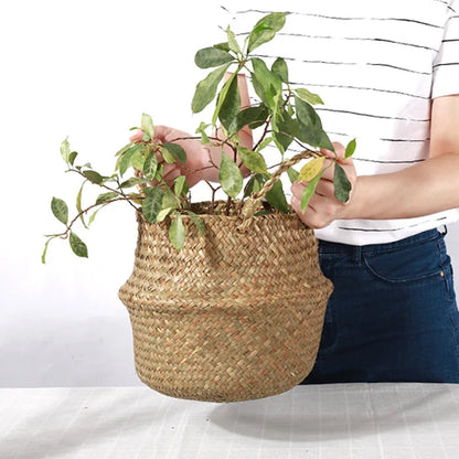 Multi-Purpose Straw Wicker Storage Baskets: Hanging Flowerpot, Seagrass Laundry Basket - Home & Garden Decor Solution