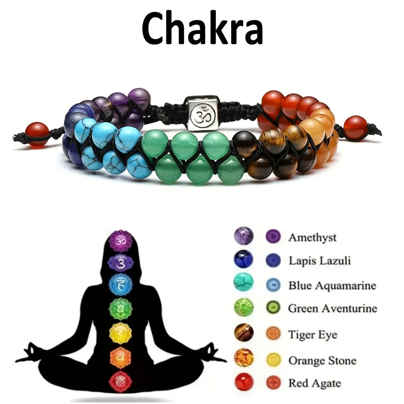 Top Plaza 7 Chakra Crystal Bracelet: Adjustable Yoga Stone Beads for Meditation & Anxiety Relief - Women's Jewelry