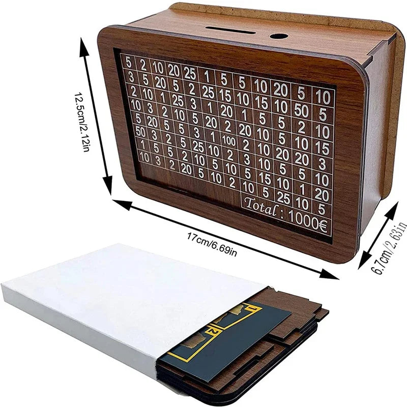 Wooden Money Box with Saving Goal: Reusable Piggy Bank Encourages Saving Habit - Checkable Numbers for Tracking Progress