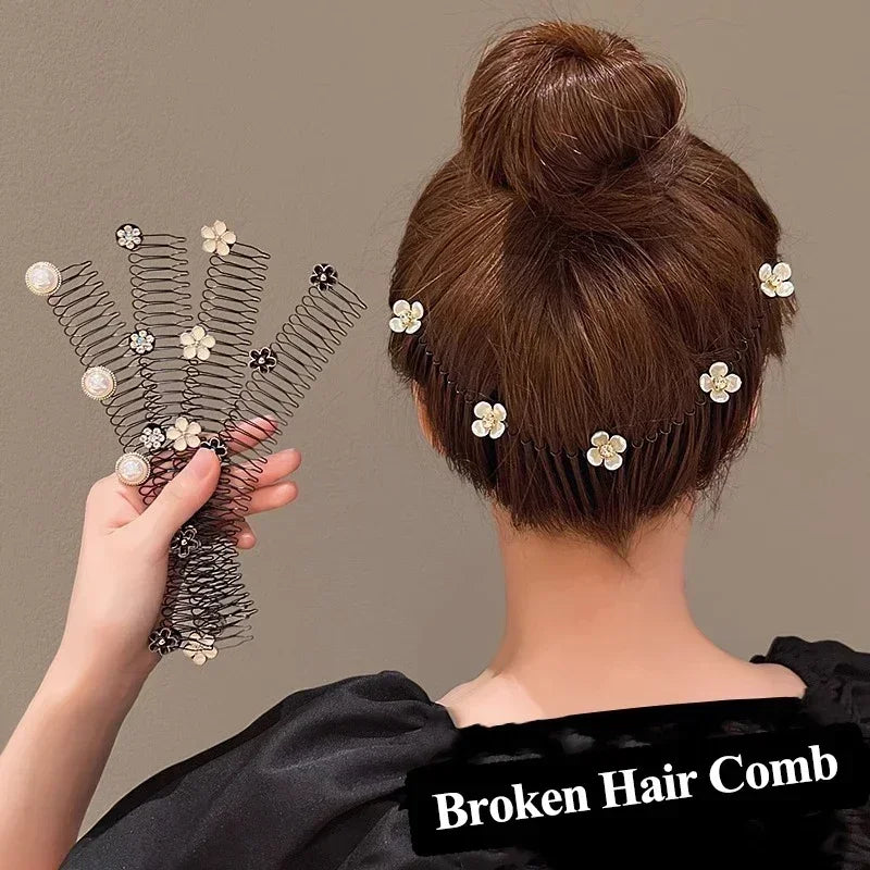 Charming Flower Pearl Hair Accessories: Hairpin Clip Organizer for Women - Elegant Invisible Bangs Fixer and Tiara Headband with Comb Insert