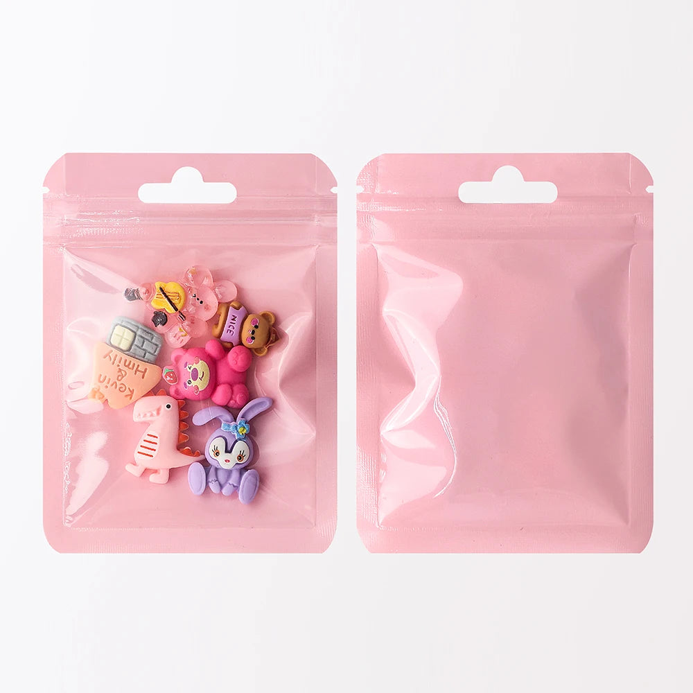 50 Pcs Holographic Transparent Mylar Bags – Colorful Plastic Self-Sealing Storage Bags for Hair, Jewelry, and Commodity Packaging