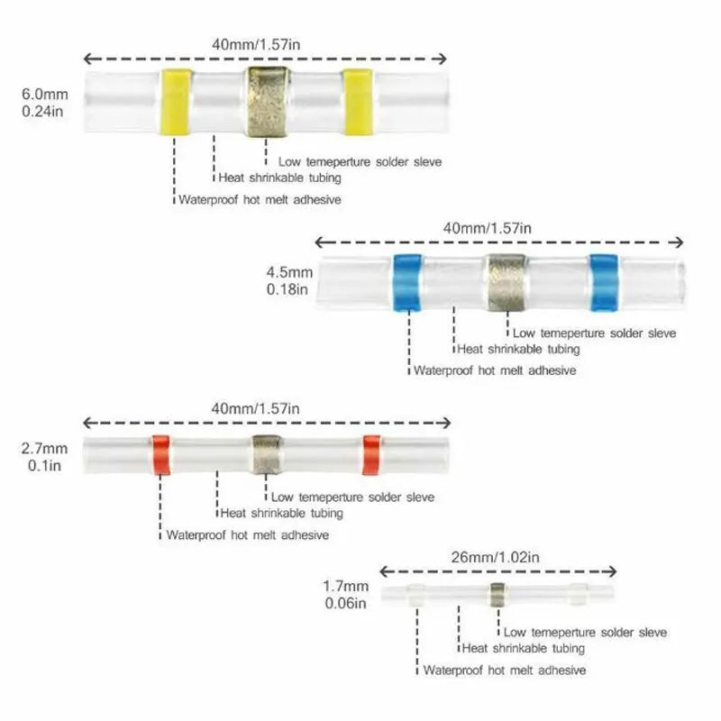 100pcs Waterproof Solder Seal Heat Connector: Butt Connectors for Electrical Wire - Car Insulated Terminal Lug Terminals