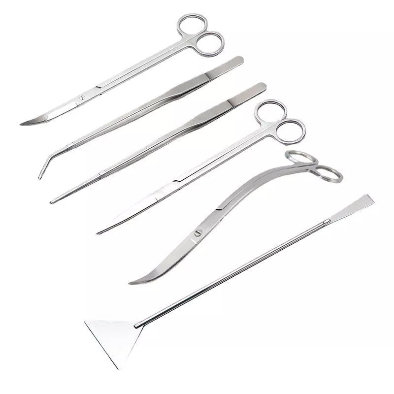 Aquarium Scissor Tools: Fish Tank Tweezer, Wave Scissors, Grass Stainless Cleaning Tools - Storage Holder Included - Aquarium Accessories