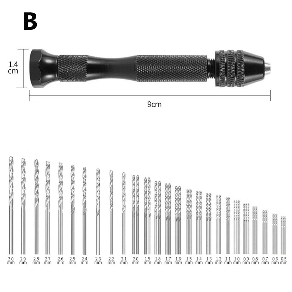 Adjustable Manual Hand Drill With Keyless Chuck | Mini Micro Aluminum Hand Drill | HSS Steel Twist Drill Bit | Resin Mold Tools