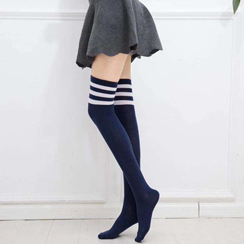 Sexy Black White Striped Long Socks - Over Knee Thigh High Stockings for Women & Girls, Warm Knee Socks