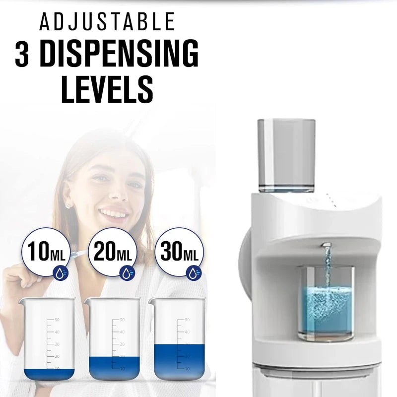 550ml Automatic Mouthwash Dispenser - Rechargeable Mounted Mouth Wash Dispenser with 3 Dispensing Levels and Magnetic Cup Storage