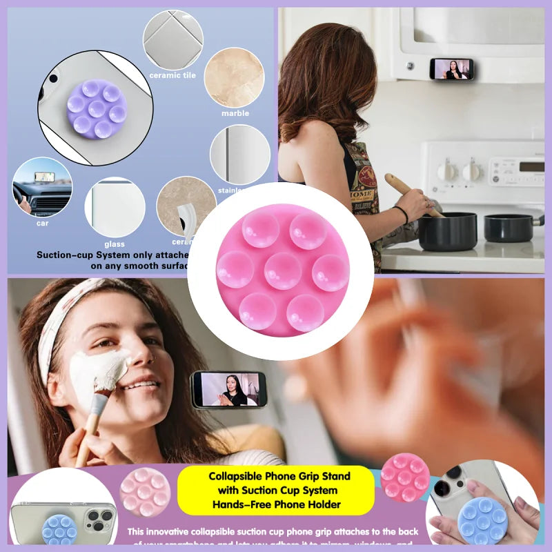 Round Silicone Suction Pad for Mobile Phones - Sticky Finger Grip Stand for Samsung and iPhone, Suction Cup Phone Holder