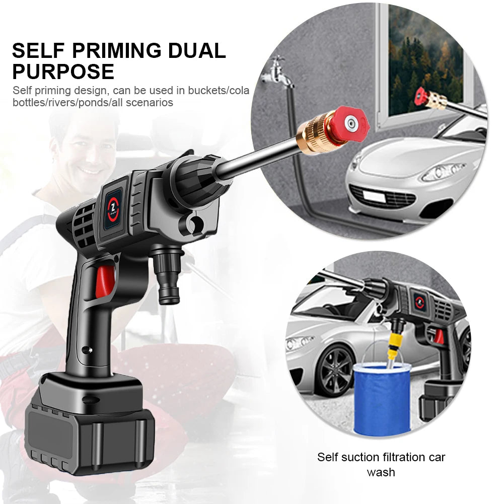 200W 50Bar Cordless High Pressure Car Washer Spray Water Gun - Foam Generator and Car Washing Machine for Home with 20000mAh Battery