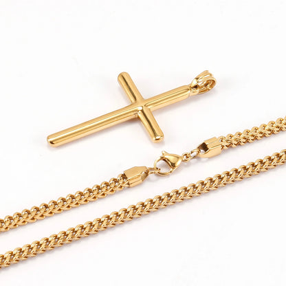 Punk Cross Pendant Link Chain Necklace – 316L Stainless Steel, Gold/Silver Hip Hop Fashion Jewelry – Waterproof for Men and Women, Ideal Gift