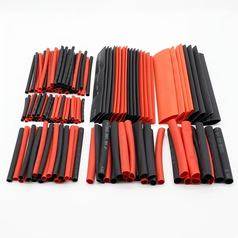 Complete 127pcs Heat Shrink Tubing Kit: Black and Red 2:1 Assortment for Car Cable Sleeving - Polyolefin Tube Wrap Wire Set