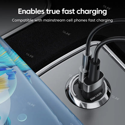 Olaf Mini 100W PD QC Fast Charging Car Charger - USB C Adapter for iPhone 13/12, Xiaomi, Samsung & Huawei - Pull Ring Design