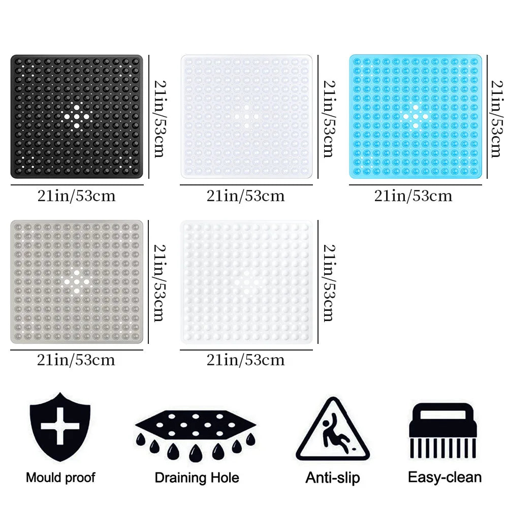 Square PVC Bubble Shower Mat with Suction Cups - Non-Slip Bath Mat for Floor Safety