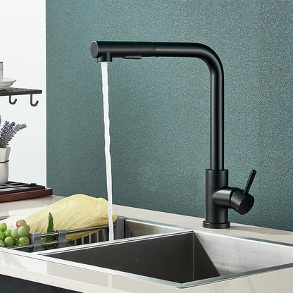 Black Pull Out Kitchen Sink Faucet - Stainless Steel Hot Cold Water Mixer Tap with Two-Model Stream Sprayer Nozzle, Deck Mounted