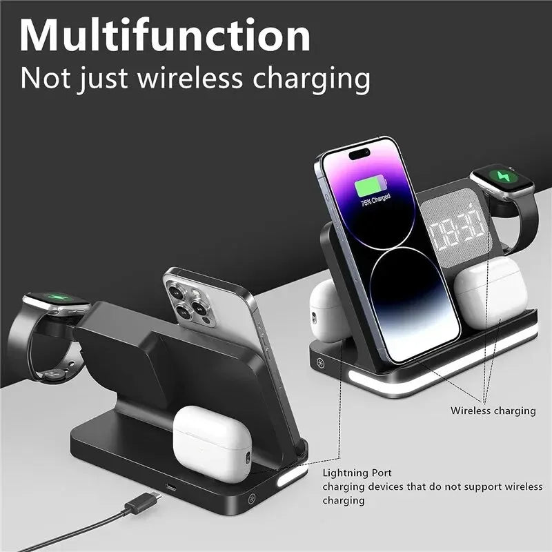 6 in 1 Wireless Charger Stand – Fast Charging Dock Station for iPhone, Samsung S23/S22 Ultra/Note/Fold, Galaxy Watch 5/4, Active Buds