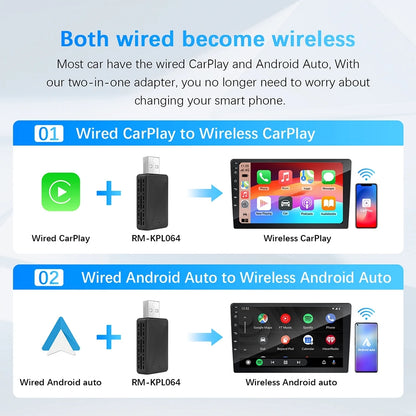 2024 Android Auto Wireless Adapter - Mini 2-in-1 Box with Apple CarPlay Dongle, Plug and Play Wired/Wireless WIFI for Cars